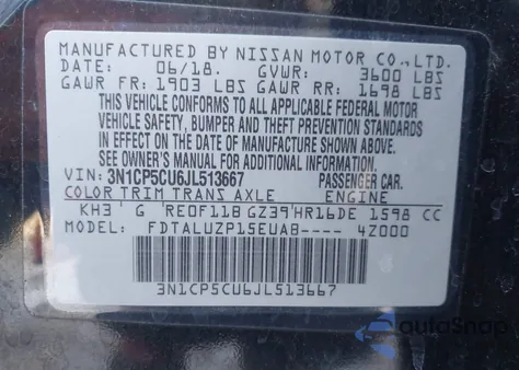 2018 Nissan Kicks Sr из США, поврежденный, VIN 3N1CP5CU6JL513667